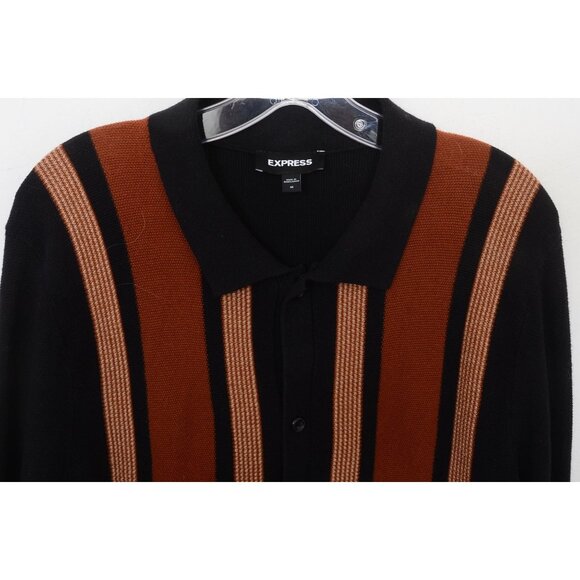 Express Men's Striped Button Down Cotton Sweater Old Money Preppy Grandpa MED - Picture 4 of 11